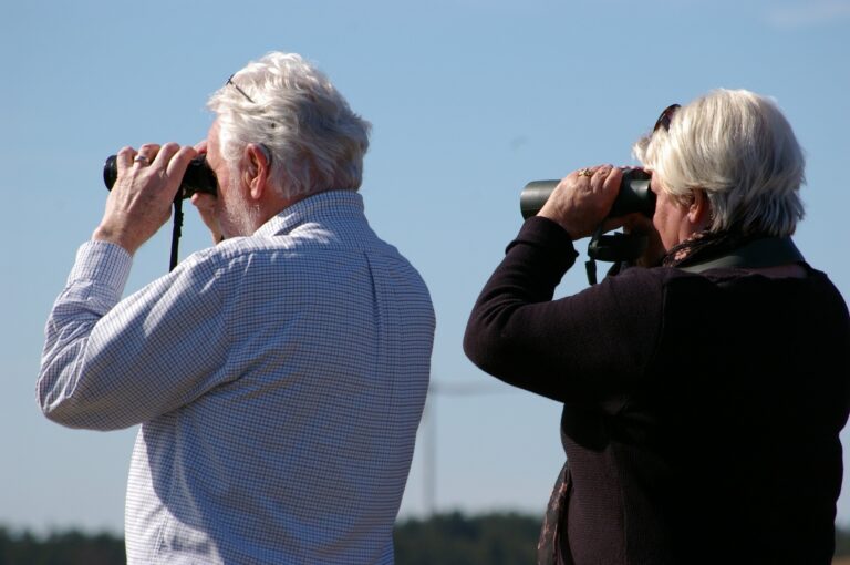 Couple looking through binoculars