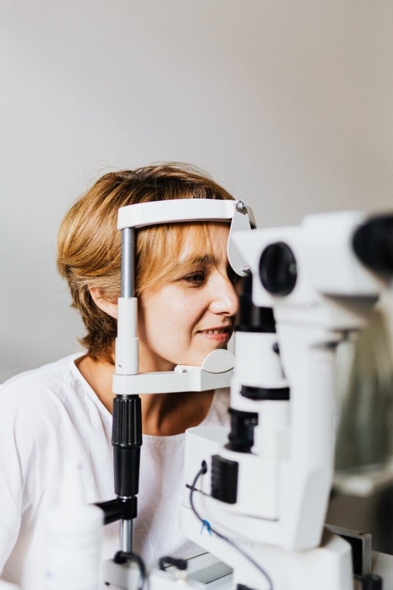 Woman having her eyes examined