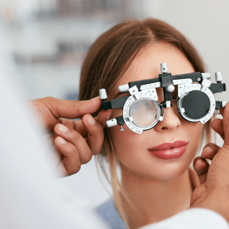 Woman having her eyes examined